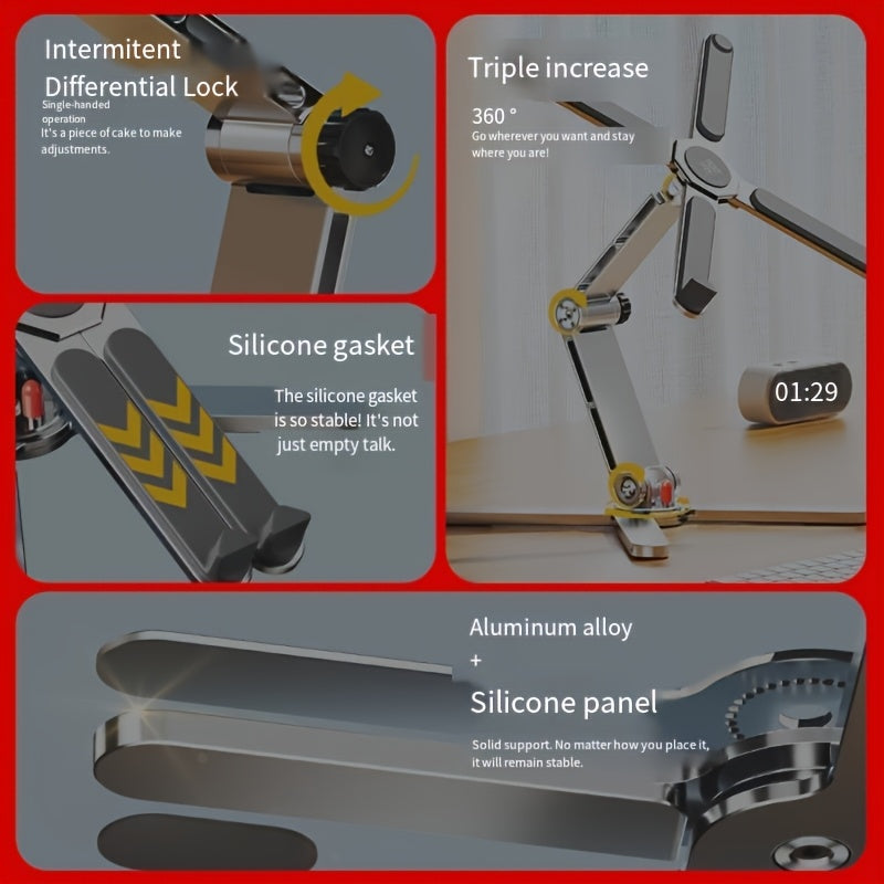 360° Rotating Laptop Stand with Adjustable Height, Foldable Aluminum Alloy Desktop & Gaming Holder for Laptops and Tablets - Portable Swivel Desk Mount