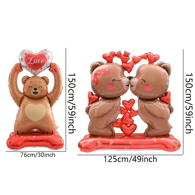 1/2pcs 59-inch Large Standing Couple Heart Brown Bear Balloon, Valentine's Day Theme Party, Birthday Decoration Suitable for Valentine's Day, Weddings, Anniversaries, Birthdays, Large Decorative Background Decor