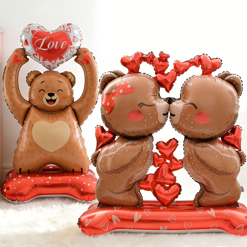 1/2pcs 59-inch Large Standing Couple Heart Brown Bear Balloon, Valentine's Day Theme Party, Birthday Decoration Suitable for Valentine's Day, Weddings, Anniversaries, Birthdays, Large Decorative Background Decor