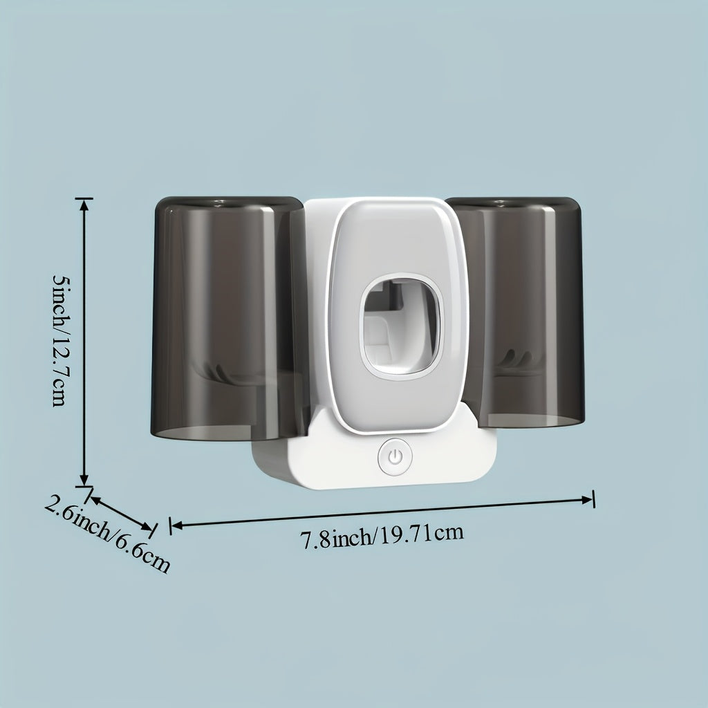 3-in-1 Automatic Wall-Mounted Toothbrush Cleaner Holder & Toothpaste Dispenser with 4-Slot Toothbrush, No Drill Installation, Rechargeable Bathroom Storage Suitable for Bathroom, Space-Saving Hygienic Brush Holder (Grey/black--Deal Extra-Deal Extra