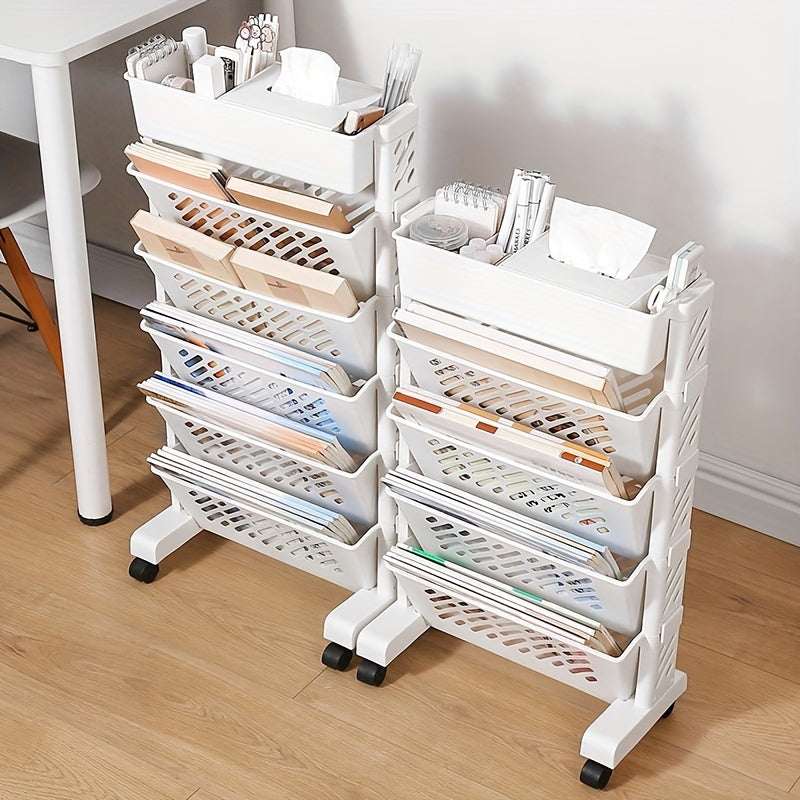 5-Tier Rolling Bookshelf Cart – Movable Office Desk Side Storage 10kg PP Plastic--Deal Extra-Deal Extra