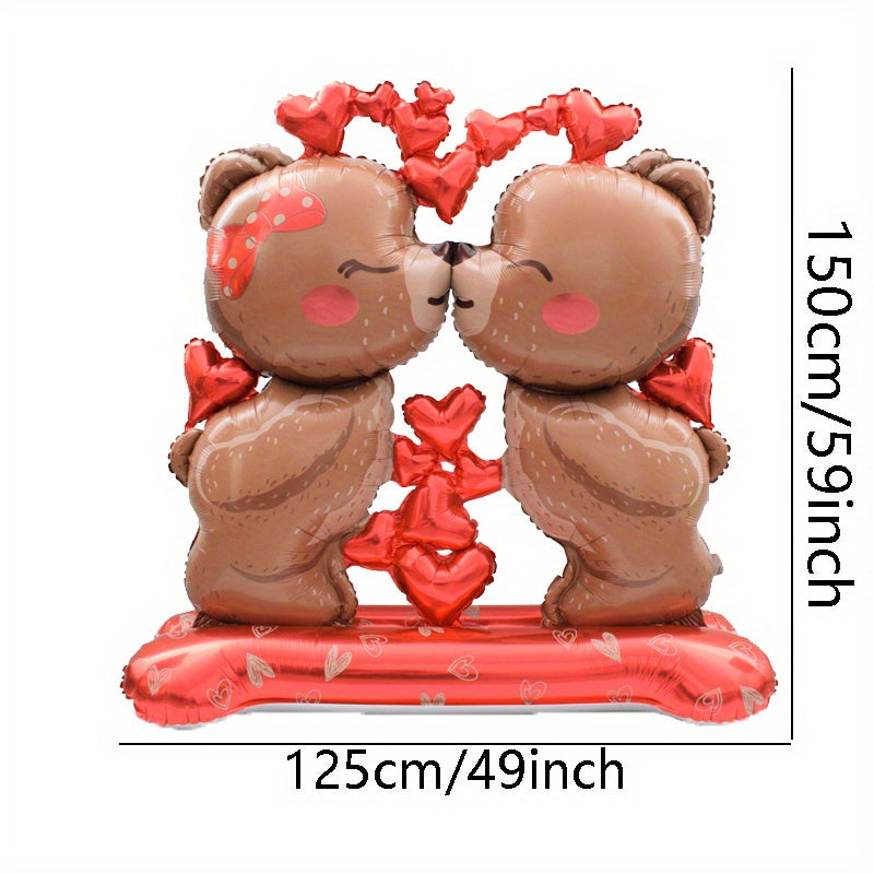 1/2pcs 59-inch Large Standing Couple Heart Brown Bear Balloon, Valentine's Day Theme Party, Birthday Decoration Suitable for Valentine's Day, Weddings, Anniversaries, Birthdays, Large Decorative Background Decor