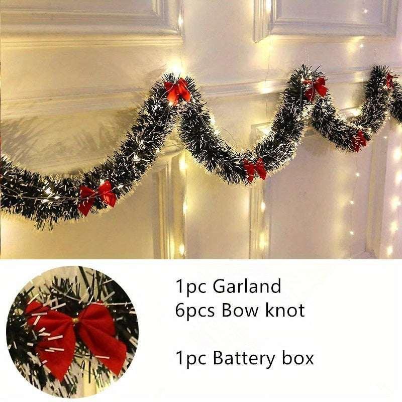 30LED Christmas Tinsel Garland 2 Sets – Battery Powered Metallic Xmas Hanging Decor--Deal Extra-Color:Red-Size:2set-Deal Extra