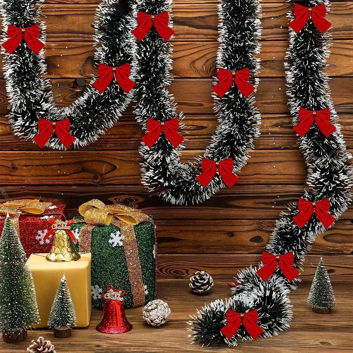 30LED Christmas Tinsel Garland 2 Sets – Battery Powered Metallic Xmas Hanging Decor - Deal Extra