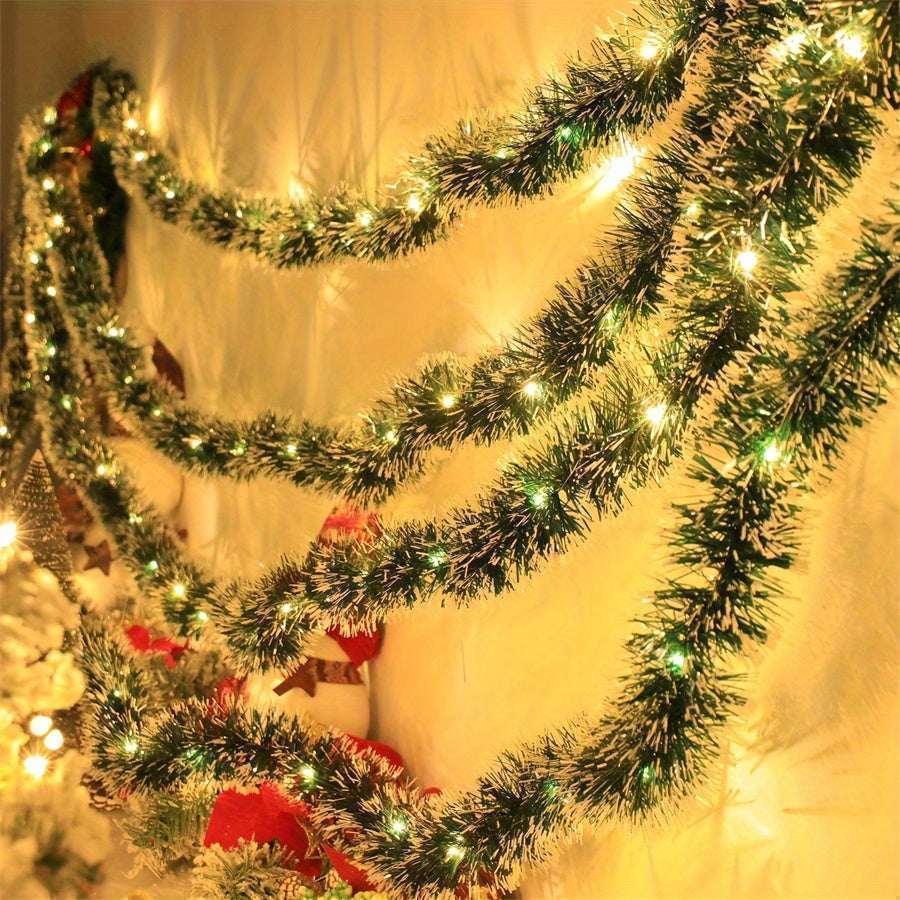 30LED Christmas Tinsel Garland 2 Sets – Battery Powered Metallic Xmas Hanging Decor - Deal Extra