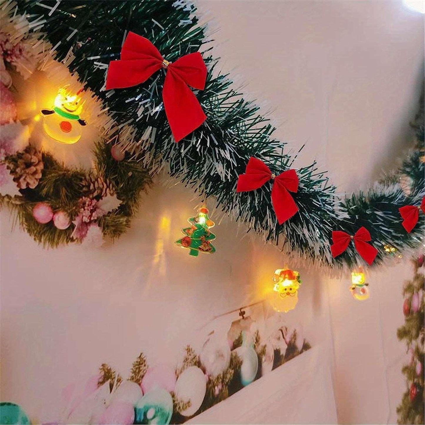 30LED Christmas Tinsel Garland 2 Sets – Battery Powered Metallic Xmas Hanging Decor - Deal Extra
