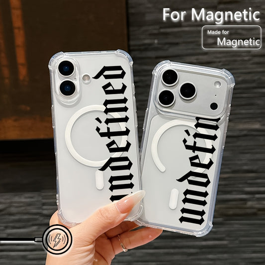 Phone Case: New Fashion Letter Design - Undefined Case Compatible with iPhone 17, 16e, 16, 15, 14, 13, 12, 11, Air, Pro, Max, Mini, XR, XS, X, 7, 8 Plus - Four-Corner Drop-Proof Transparent Magnetic Soft TPU Back Cover--Deal Extra-Deal Extra