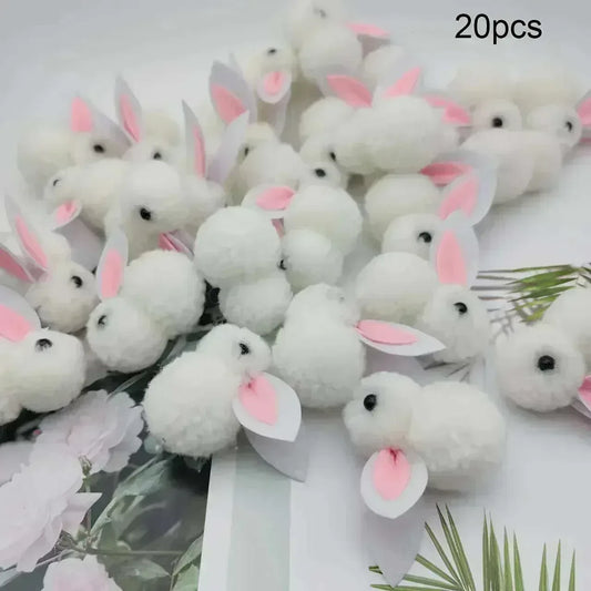 20pcs White Pom Pom Bunny Dolls – Linen Blend Anime Rabbit Figurines for Hair Clips, Easter Decor--Deal Extra-Quantity:20pcs-Deal Extra