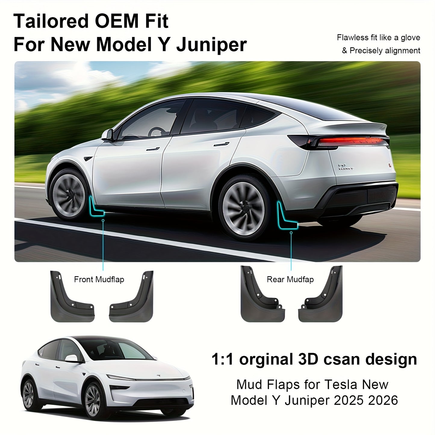 for Tesla for Model Y Juniper 2025-2026 Mud Flaps Set - No-Drill Installation 4pcs Splash Guards, Heavy-Duty All-Season Mud Guard Protectors, Direct-Fit Compatible Paint Protection Fender Upgrade Kit (for Tesla for Model Y Ju