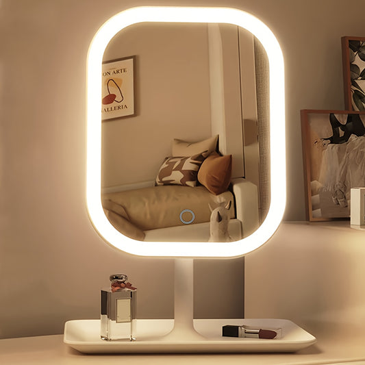 LED Makeup Mirror, Rechargeable Desktop Vanity Mirror with Lights, 3 Light Modes, Touch Control, Adjustable Brightness, Portable Lighted Beauty Mirror, Travel Vanity Cosmetic Mirror With Lights--Deal Extra-Color:White-Deal Extra