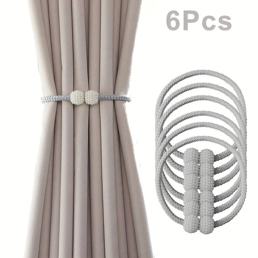 Set Of 6 Magnetic Curtain Tiebacks, Adorned With Artificial Pearl Balls, To Hold And Decorate Home Curtains, Suitable For Bedroom, Living Room, And Home Decor.
