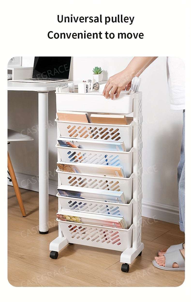5-Tier Rolling Bookshelf Cart – Movable Office Desk Side Storage 10kg PP Plastic--Deal Extra-Deal Extra