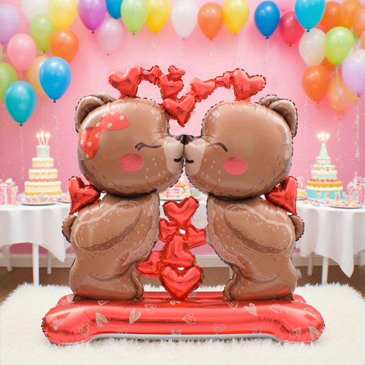 1/2pcs 59-inch Large Standing Couple Heart Brown Bear Balloon, Valentine's Day Theme Party, Birthday Decoration Suitable for Valentine's Day, Weddings, Anniversaries, Birthdays, Large Decorative Background Decor