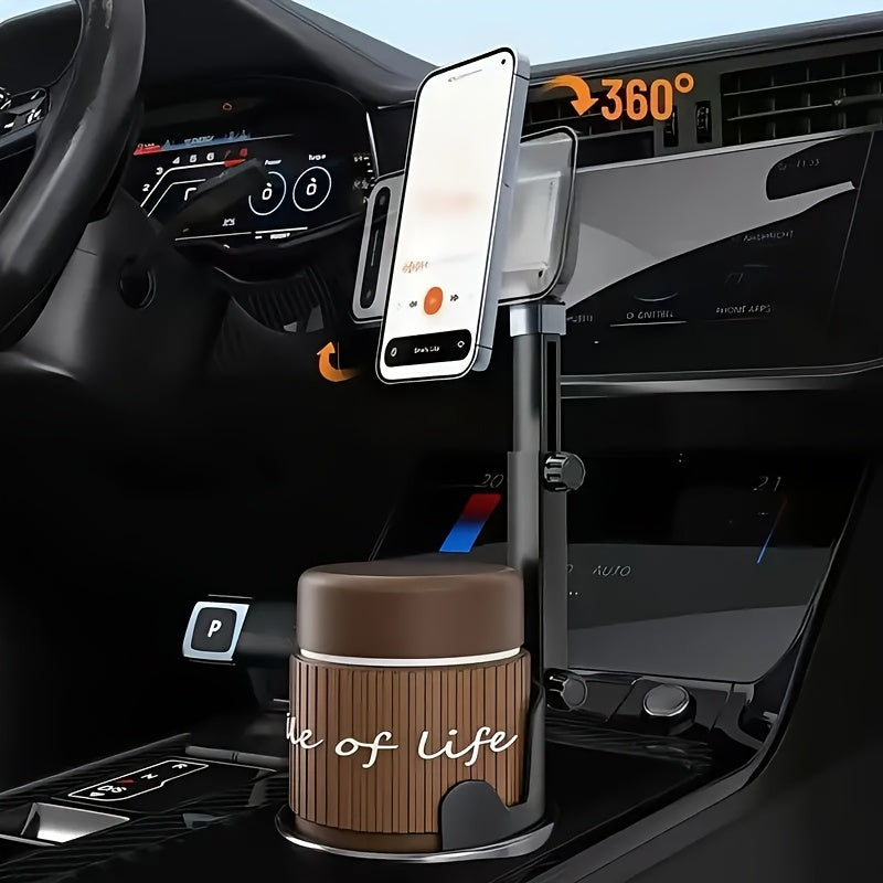 2-In-1 Magnetic Car Cup Holder And Phone Stand - 360-Degree Rotation. Features a Rotating Telescopic Arm, Made of Durable ABS Material, Suitable for Most Vehicles, And Includes 2 Magnetic Stickers for Phones