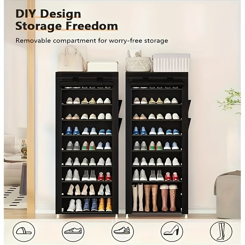 Large Capacity 10-Tier Heavy-Duty Foldable Shoe Rack Suitable for Apartments, Dorms, Living Rooms - Space-Saving Shoe Shelf with Sturdy Metal Frame & Plastic Shelves, Easy Assembly Standing Storage for Home, Gifts for--Deal Extra-Deal Extra