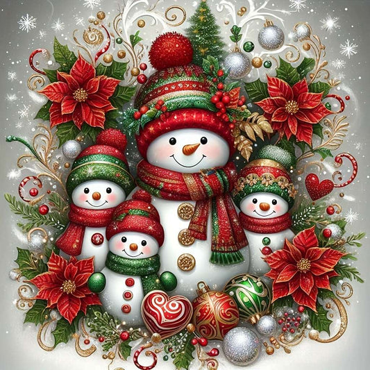 Snowman Family Diamond Painting Kit – Christmas Round Drill DIY Canvas Art--Deal Extra-Size:30*30cm/11.8*11.8in-Deal Extra
