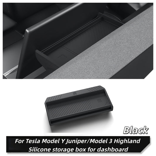 One-Piece Premium Silicone Dashboard Organizer Tray for Tesla Model 3 Highland 2024-2025 and for Model Y Juniper 2025 - ETC Card Slot Storage Box with Tissue Box Holder, Rear Screen Protection Design, Durable  Accessory, Flex