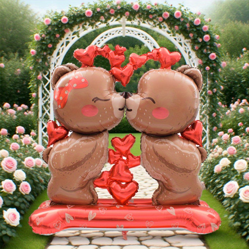 1/2pcs 59-inch Large Standing Couple Heart Brown Bear Balloon, Valentine's Day Theme Party, Birthday Decoration Suitable for Valentine's Day, Weddings, Anniversaries, Birthdays, Large Decorative Background Decor