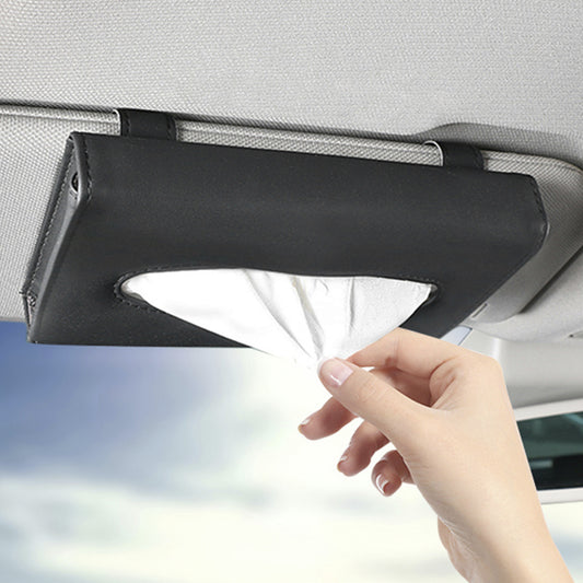 PU Leather Car Sun Visor Paper Towel Box Pull-Out Holder