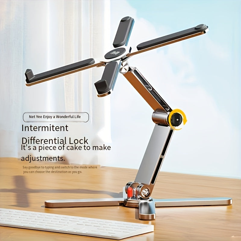 360° Rotating Laptop Stand with Adjustable Height, Foldable Aluminum Alloy Desktop & Gaming Holder for Laptops and Tablets - Portable Swivel Desk Mount