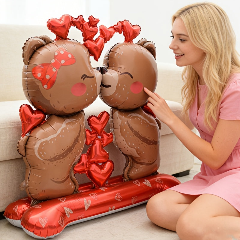 1/2pcs 59-inch Large Standing Couple Heart Brown Bear Balloon, Valentine's Day Theme Party, Birthday Decoration Suitable for Valentine's Day, Weddings, Anniversaries, Birthdays, Large Decorative Background Decor