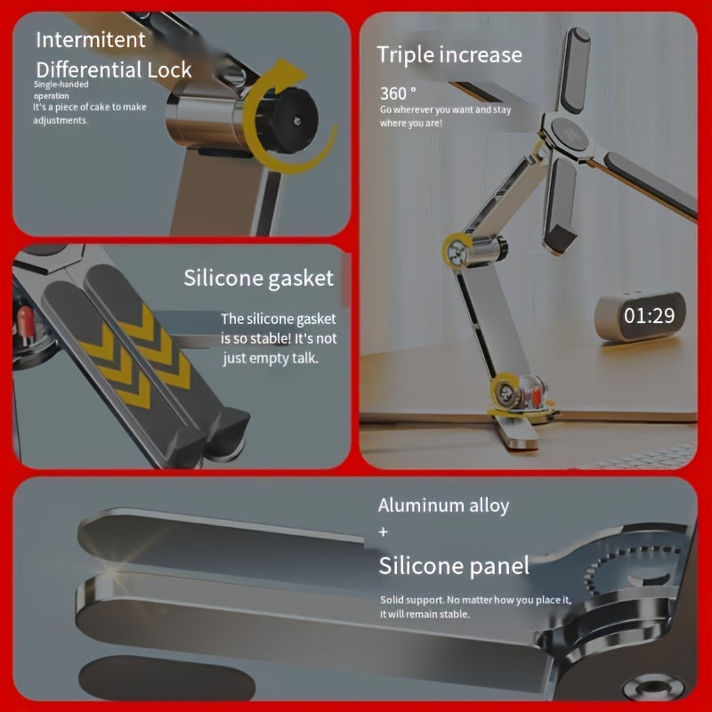 360° Rotating Laptop Stand with Adjustable Height, Foldable Aluminum Alloy Desktop & Gaming Holder for Laptops and Tablets - Portable Swivel Desk Mount