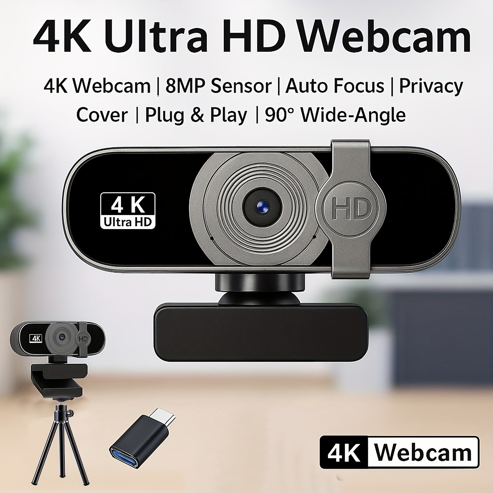 EXHQDR Q3 4K 8MP Webcam Auto Focus 90° USB Privacy Cover – Streaming Meetings--Deal Extra-Deal Extra