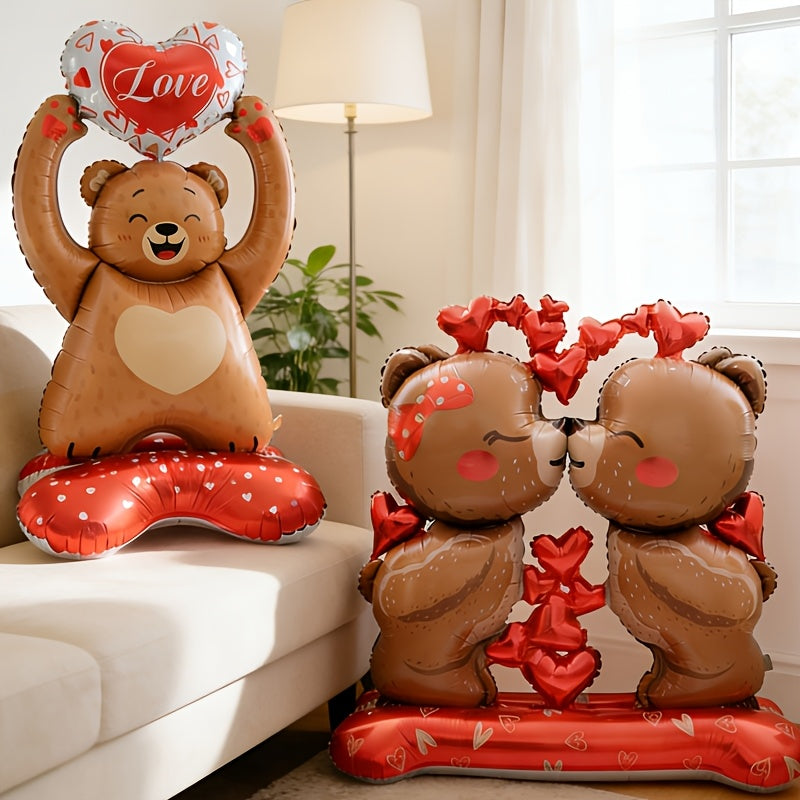 1/2pcs 59-inch Large Standing Couple Heart Brown Bear Balloon, Valentine's Day Theme Party, Birthday Decoration Suitable for Valentine's Day, Weddings, Anniversaries, Birthdays, Large Decorative Background Decor