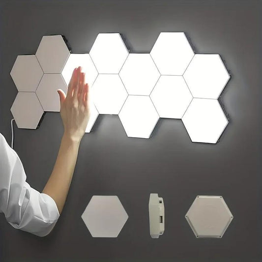 6-Pack Touch Control Hexagonal LED Wall Lights – Neutral White USB Night Lights for Bedroom, Energy Efficient Modular Honeycomb Lamp