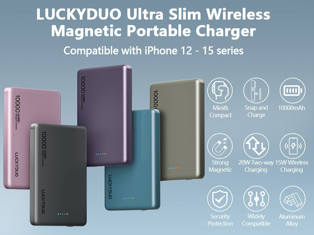10000mAh Magnetic Power Bank – Ultra-Slim MagSafe Wireless Charger for iPhone 12/13/14/15/16/17 with USB‑C Fast Charging
