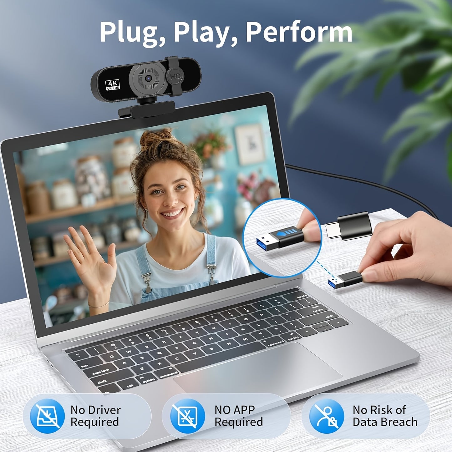 EXHQDR Q3 4K 8MP Webcam Auto Focus 90° USB Privacy Cover – Streaming Meetings--Deal Extra-Deal Extra