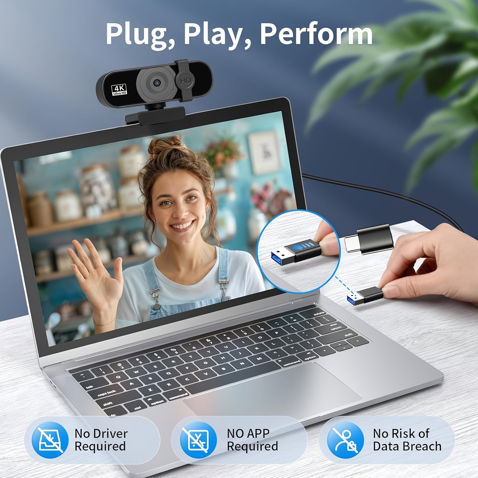 EXHQDR Q3 4K 8MP Webcam Auto Focus 90° USB Privacy Cover – Streaming Meetings--Deal Extra-Deal Extra