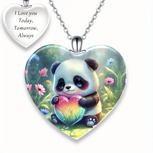 Panda Heart Crystal Pendant Necklace – Cute Zinc Alloy Jewelry for Valentine’s Day, Christmas, Weddings, Birthdays & Anniversary Gifts--Deal Extra-Deal Extra