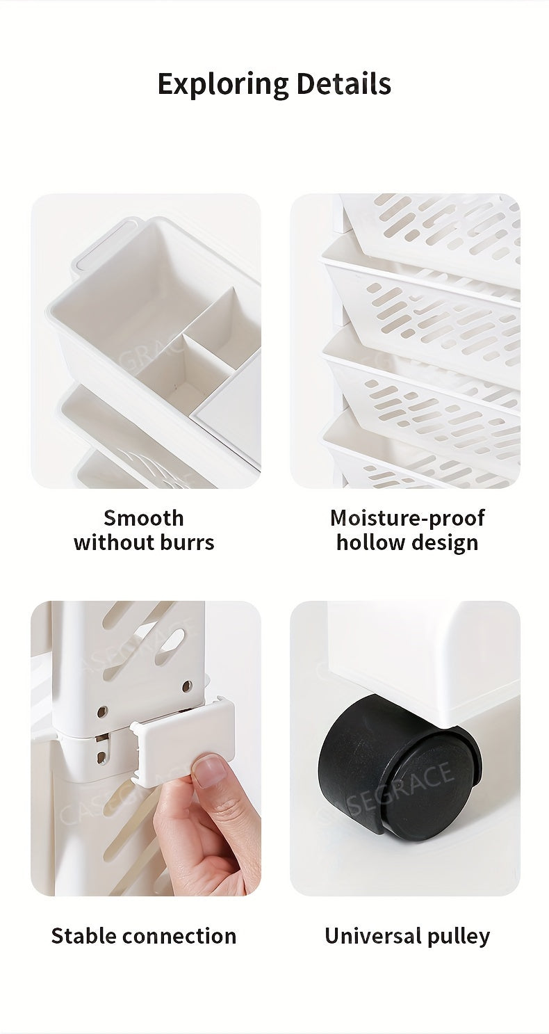 5-Tier Rolling Bookshelf Cart – Movable Office Desk Side Storage 10kg PP Plastic--Deal Extra-Deal Extra