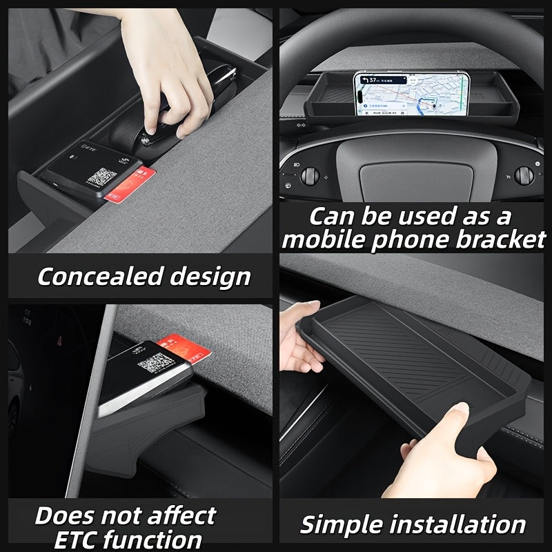 One-Piece Premium Silicone Dashboard Organizer Tray for Tesla Model 3 Highland 2024-2025 and for Model Y Juniper 2025 - ETC Card Slot Storage Box with Tissue Box Holder, Rear Screen Protection Design, Durable  Accessory, Flex
