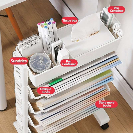 5-Tier Rolling Bookshelf Cart – Movable Office Desk Side Storage 10kg PP Plastic--Deal Extra-Deal Extra