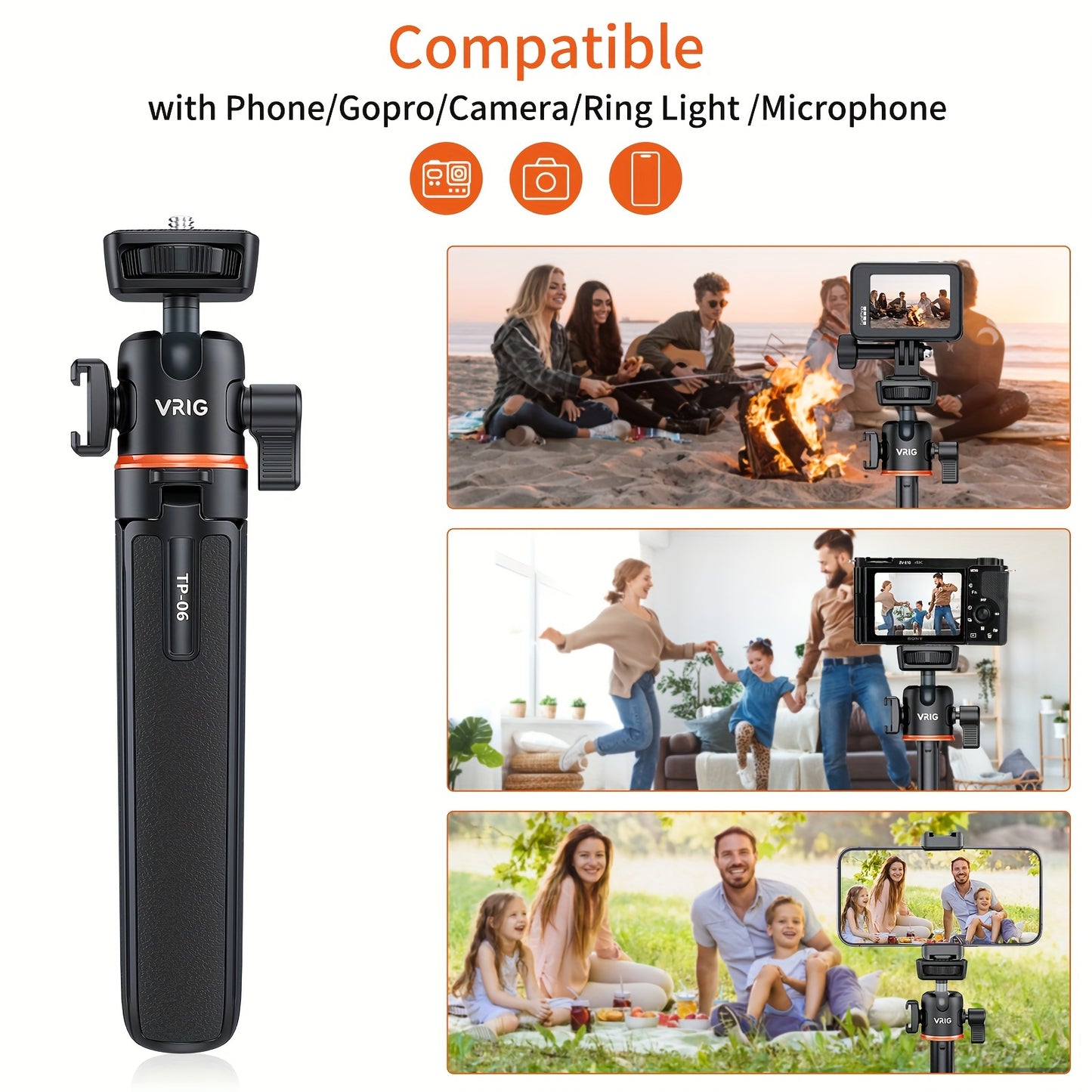 Mini Camera Gimbal Tripod Handheld Photography SLR Micro Single Live Vlog Shoot Small Portable Extension Selfie Stick Desktop Mobile Phone Bracket