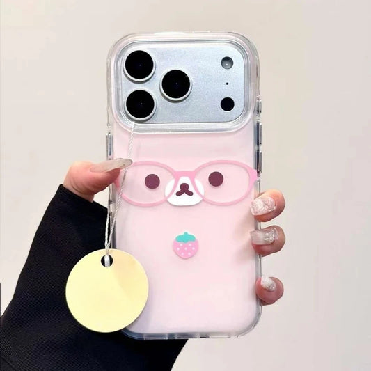 Pink Strawberry Glasses Bear iPhone Case TPU – Cute Soft Cover iPhone 11-17 Pro Max--Deal Extra-Color:Mixed Color 1-Compatible Model:IPhone 7/8/SE2/SE3-Deal Extra