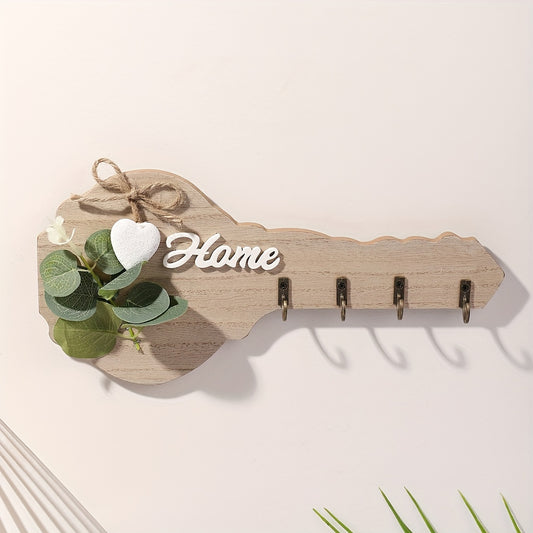 A 2D Wooden 'Home' Key Holder Wall Decoration with Realistic Design, Featuring Heart-Shaped Accents And 4 Hooks - a Stylish Modern Decor Piece Suitable for Kitchens, Living Rooms, Bedrooms, And Charming Room Embellishments wi--Deal Extra-Size:One-size-Color:Polychrome-Deal Extra