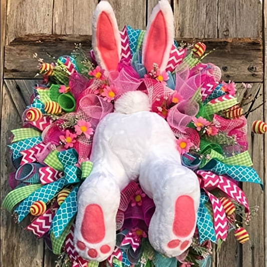 Electric Easter Bunny Wreath with Thief Ears - Classic Spring Door Decor, No Power Needed, Perfect for Home & Party--Deal Extra-Deal Extra