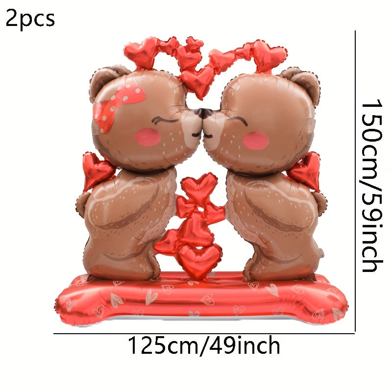 1/2pcs 59-inch Large Standing Couple Heart Brown Bear Balloon, Valentine's Day Theme Party, Birthday Decoration Suitable for Valentine's Day, Weddings, Anniversaries, Birthdays, Large Decorative Background Decor