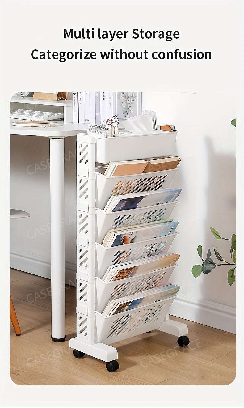 5-Tier Rolling Bookshelf Cart – Movable Office Desk Side Storage 10kg PP Plastic--Deal Extra-Deal Extra