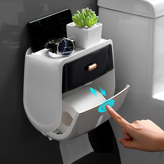 Wall Mounted Toilet Paper Holder – Double-Layer Large Capacity Waterproof Tissue Storage Box, Bathroom Toilet Roll Dispenser and Accessories--Deal Extra-Deal Extra