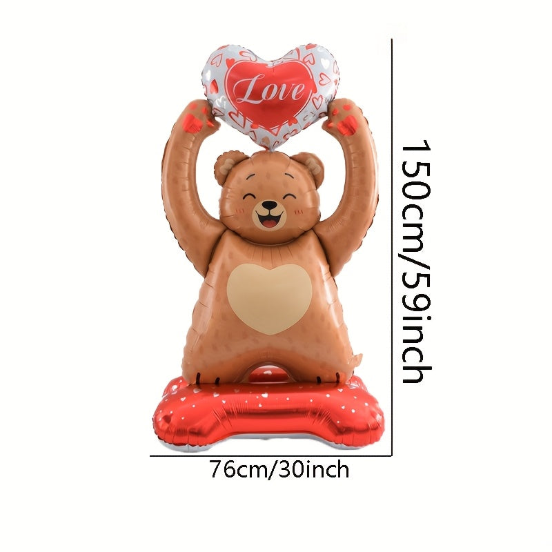 1/2pcs 59-inch Large Standing Couple Heart Brown Bear Balloon, Valentine's Day Theme Party, Birthday Decoration Suitable for Valentine's Day, Weddings, Anniversaries, Birthdays, Large Decorative Background Decor
