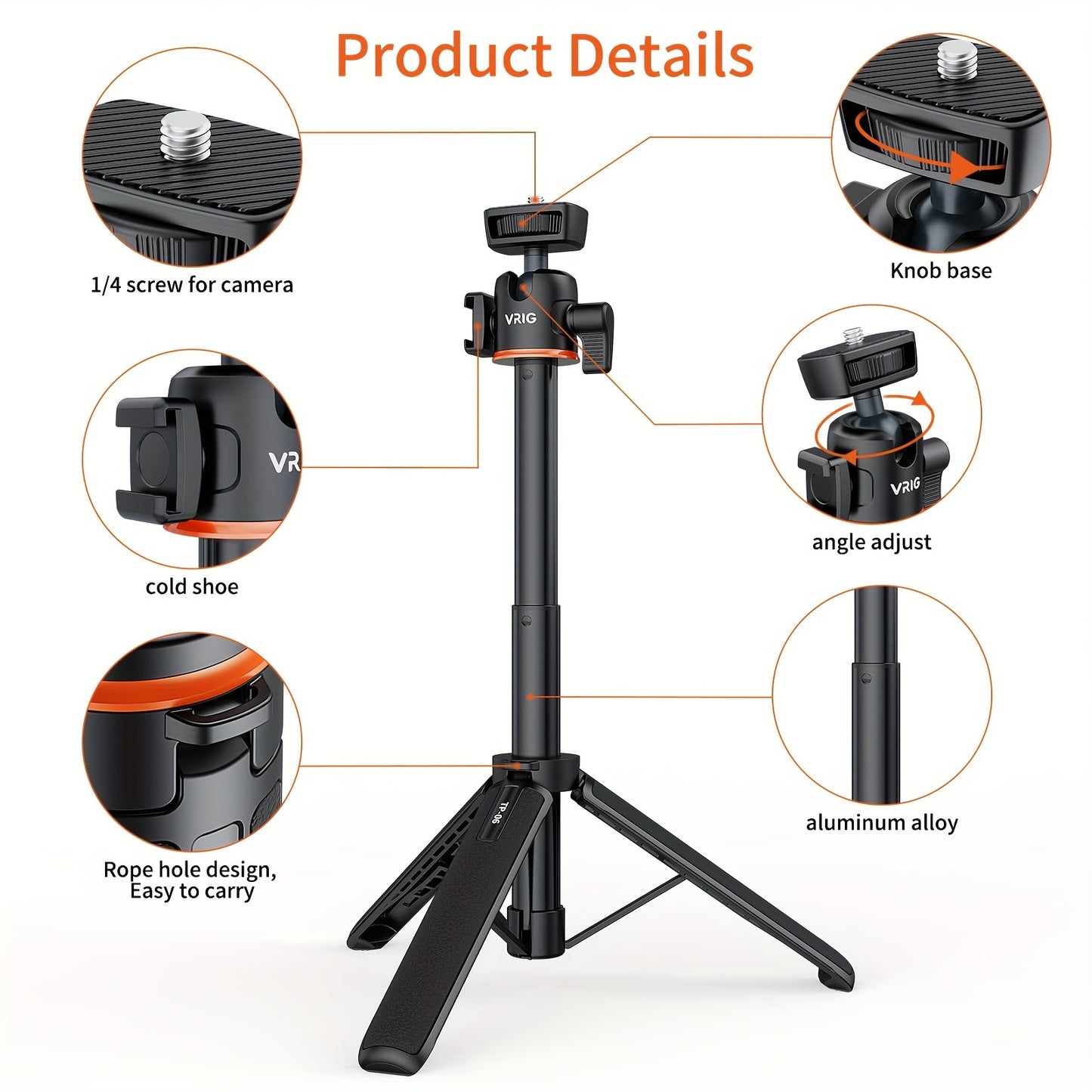 Mini Camera Gimbal Tripod Handheld Photography SLR Micro Single Live Vlog Shoot Small Portable Extension Selfie Stick Desktop Mobile Phone Bracket