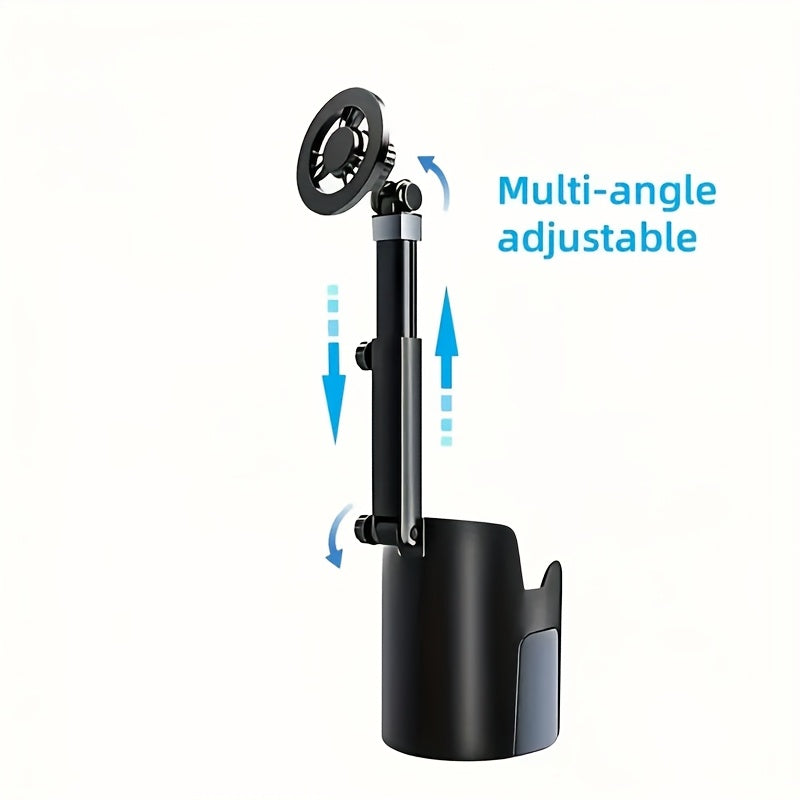 2-In-1 Magnetic Car Cup Holder And Phone Stand - 360-Degree Rotation. Features a Rotating Telescopic Arm, Made of Durable ABS Material, Suitable for Most Vehicles, And Includes 2 Magnetic Stickers for Phones