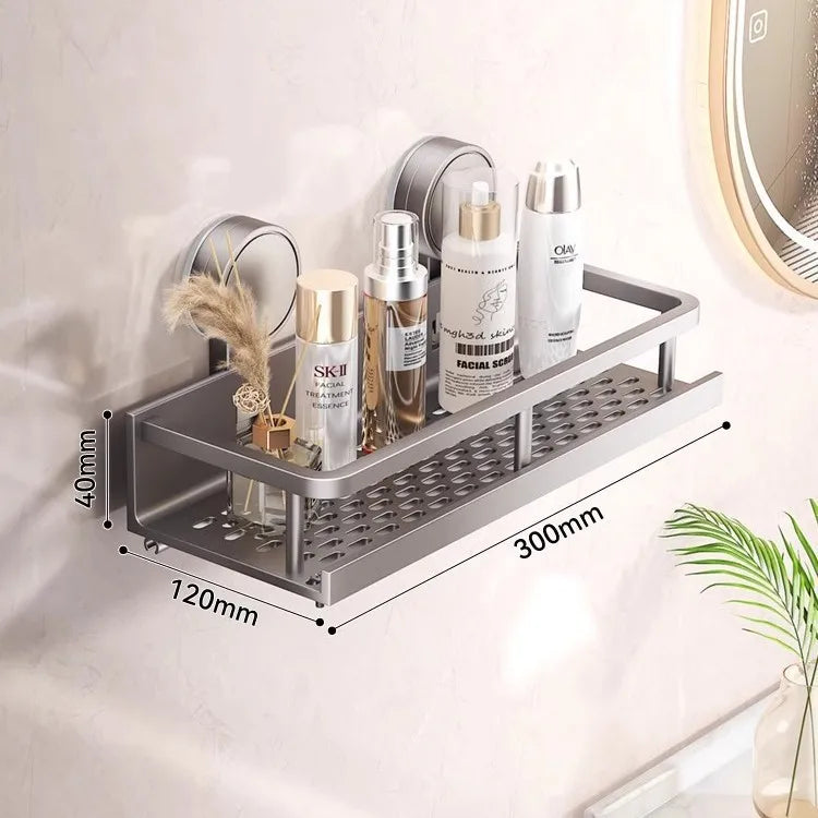 Aluminum Suction Cup Bathroom Shelf – No Drill Wall Mount Single Tier Organizer--Deal Extra-Color:Gray-30CM-Deal Extra