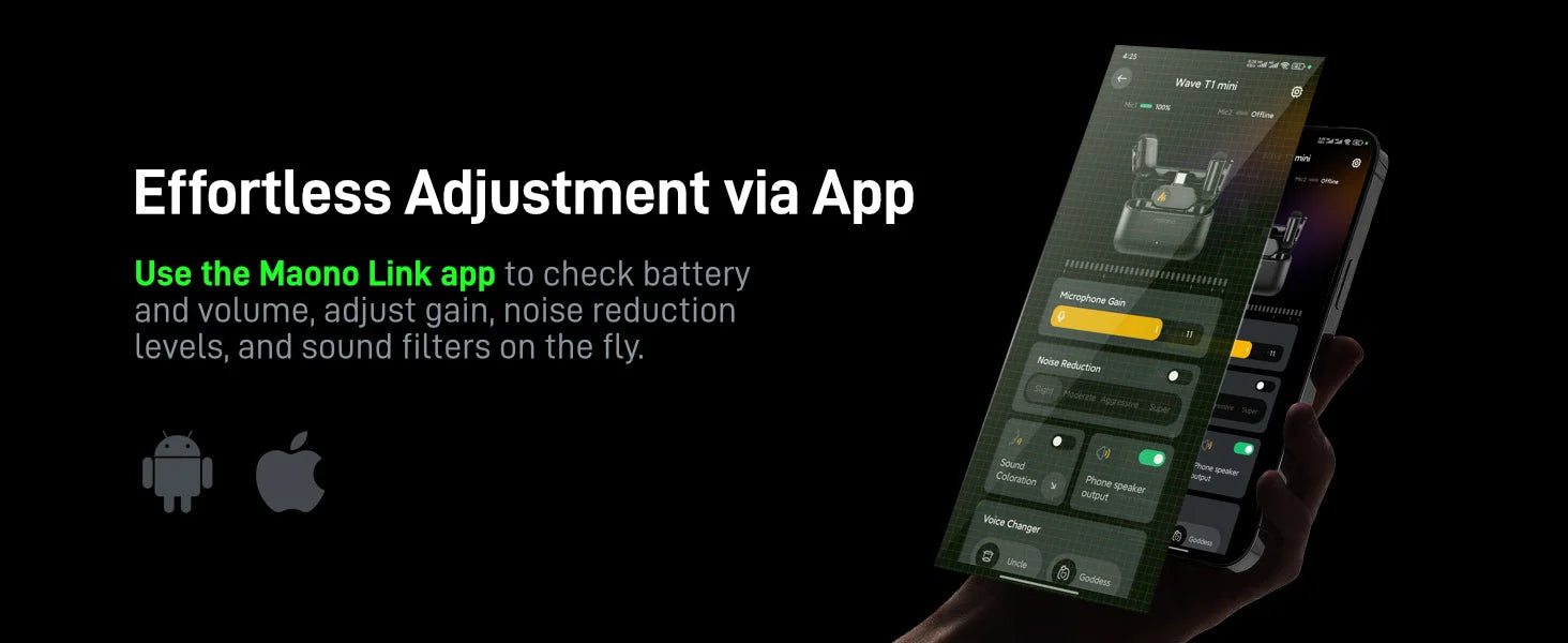 MAONO T1mini Wireless Lav Mic – Noise Cancelling Auto Clip App Control Vlog Phone--Deal Extra-Deal Extra