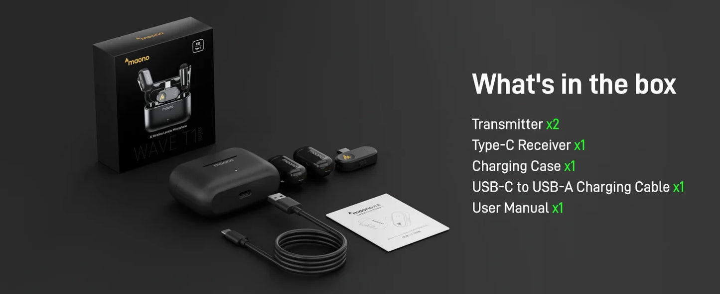 MAONO T1mini Wireless Lav Mic – Noise Cancelling Auto Clip App Control Vlog Phone--Deal Extra-Deal Extra