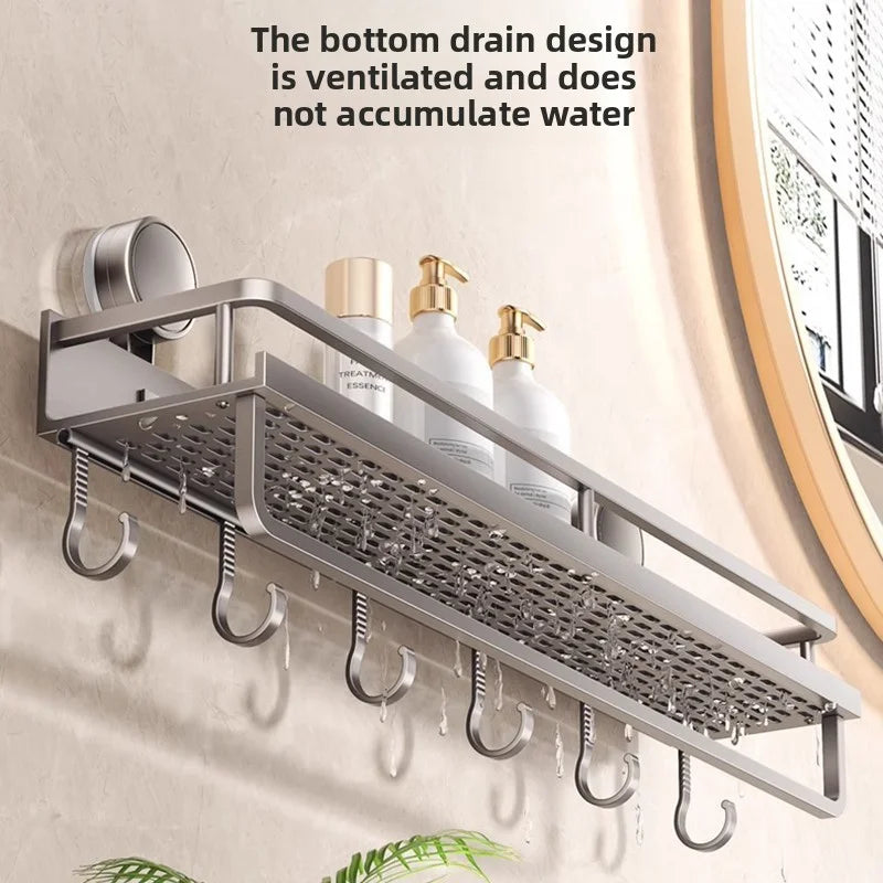 Aluminum Suction Cup Bathroom Shelf – No Drill Wall Mount Single Tier Organizer--Deal Extra-Deal Extra
